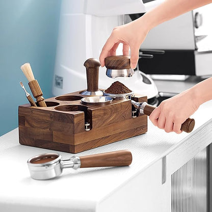 MOJAE Espresso Tamping Station, Walnut Espresso Station, Espresso Organizer Box Fit for 51-54mm Espresso Accessories