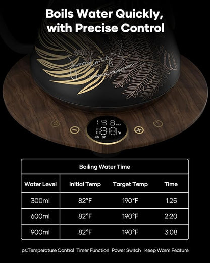 Cocinare FLOW B9 Gooseneck Electric Kettle, Precise Temperature Control for Pour-Over Coffee & Tea Brewing, Stainless Steel Interior, Rapid Heating for Boiling Water 0.9L (Rainforest)