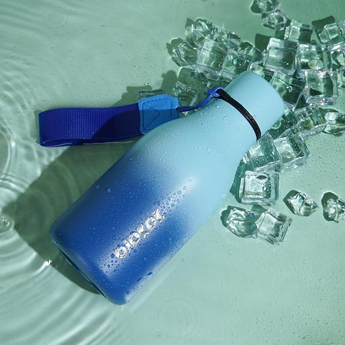 BJPKPK Insulated Water Bottles, 12oz Stainless Steel Metal Water Bottle with Strap, BPA Free Leak Proof Jugs, Mugs, Flasks, Reusable Thermal Flasks for Sports & Travel, Ocean Dream