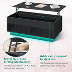 Load image into Gallery viewer, HOMMPA 40" Modern LED Coffee Table with Storage for Living Room, Lift Top Coffee Table with 2 Shelves, High Glossy Wooden Dining Table, Multifunctional Furniture for Bedroom Home Office, Black