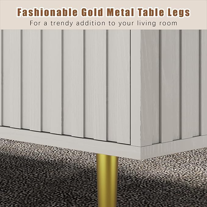 Modern Coffee Table with Storage with 2 Big Drawers, White Rectangle Coffee Table for Living Room, Wooden Fluted Table Accent Tea Table for Living Room Apartment Small Space