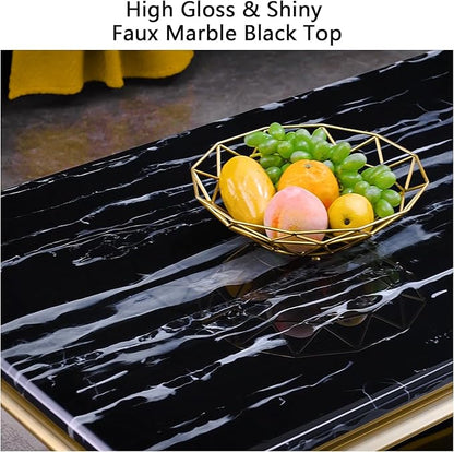 Living Room Table Set - 3 Piece Coffee Table With 2 End Tables, Black and Gold for Home Apartment Office