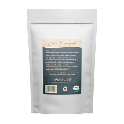 Healthy Bean Organic Ground Coffee Vanilla Infused - Low Acid Coffee Grounds for Sensitive Stomach - Medium Roast Blend, USDA Organic, High Antioxidants, Smooth and Creamy Vanilla-Infused Flavor, 11oz