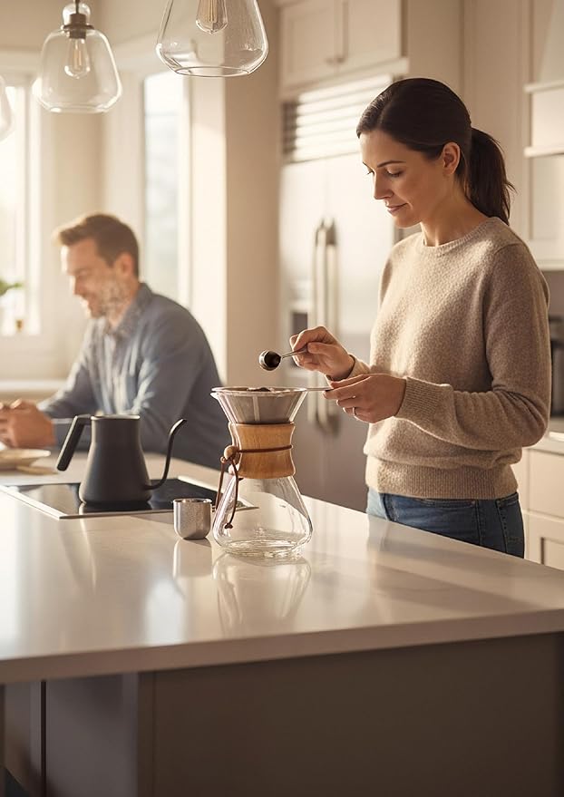 AGOGO Pour Over Coffee Maker Glass - 6/8/10 Cup Barista Kit with 304 Stainless Filter for Home, Office, Camping, Cafes - Easy Clean Coffee Dripper Set (Rag&Brush Included) (8 Cup/28 oz-Slim Shape)