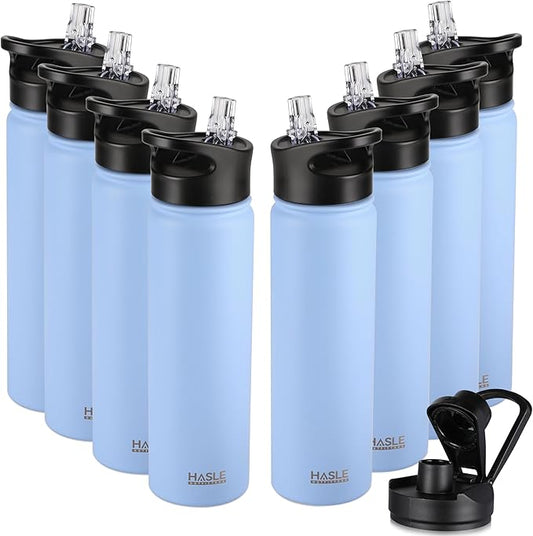 HASLE OUTFITTERS Insulated Water Bottle 22 oz Double Wall Stainless Steel Water Bottle Wide Mouth with Straw Lid & Spout Lid Keeps Cold or Hot(Blue,8)