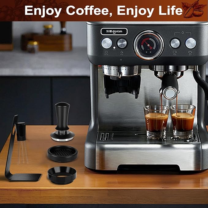 Espresso Accessories Kit 51mm, Coffee Tamper with Spring Loaded Calibration, 316 Stainless WDT Tool with Magnetic Stand and Dosing Funnel Set Fits Espresso Machine Press and 51mm Portafilters