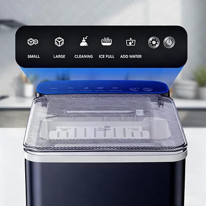 Countertop Ice Maker, 9 Bullet Ice in Just 6 Mins, 27 lbs Daily Output, Ice Machine with Ice Scoop and Basket, 2 Ice Sizes, Self-Cleaning, Ideal for Home/Kitchen/Office/Bar