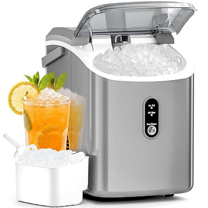 Antarctic Star Nugget Ice Maker Countertop with Soft Chewable Ice, Portable Sonic Ice Maker with Basket and Scoop, Removable Top Cover, Auto-Cleaning for Home/Party/RV/Camping (Grey)