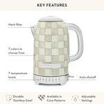 Load image into Gallery viewer, MACKENZIE-CHILDS Electric Kettle, Stainless-Steel Tea Kettle, Gray-and-White Sterling Check