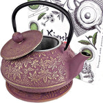 Load image into Gallery viewer, Large Japanese Cast Iron Teapot Capacity 40Oz with Trivet and Loose Leaf Tea Infuser, Cast Iron Tea Kettle Stovetop Safe. Tetsubin Coated with Enamel Interior - Purple Teapot