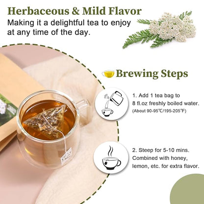 FullChea - Yarrow Tea Bags, 50 Count, 2g/bag - Premium Yarrow Herb - Non-GMO - Caffeine-free - Aid Digestion & Boost Immunity