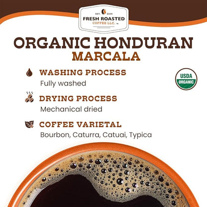Fresh Roasted Coffee, Organic Honduran Marcala | USDA Organic, 100% Single Origin, Kosher | Medium Roast 2 lb (32 oz) Whole Bean