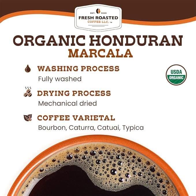 Fresh Roasted Coffee, Organic Honduran Marcala | USDA Organic, 100% Single Origin, Kosher | Medium Roast 5 lb (80 oz) Whole Bean