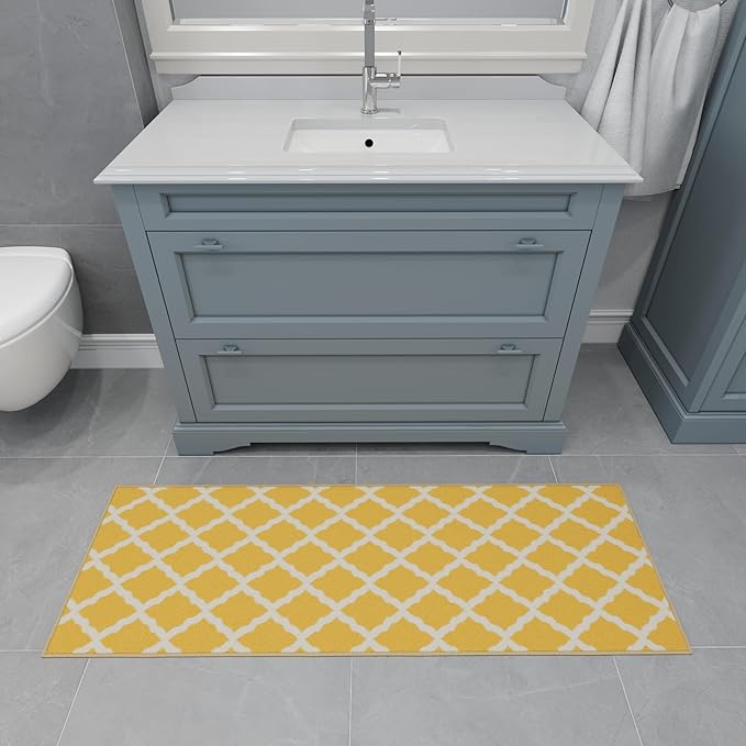 Ottomanson Hallway Runner Rug 20" x 59" Non Slip Trellis Area Rugs Easy to Clean Laundry Rug Runner Durable & Pet Friendly Floor Carpet Runners for Hallways Entryway Living Room Kitchen, Yellow