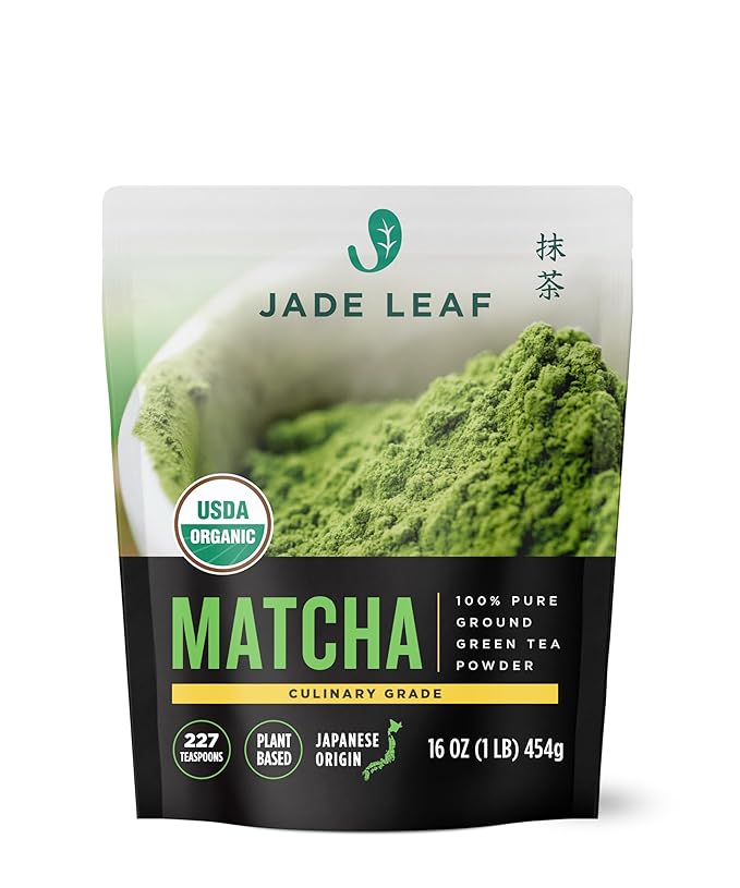 Jade Leaf Matcha Organic Culinary Grade Green Tea Powder - Farm Direct Second Harvest for Blending and Cooking - Authentic Japanese Origin (1 Pound Bulk Resealble Pouch)