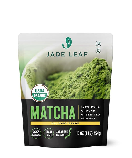 Jade Leaf Matcha Organic Culinary Grade Green Tea Powder - Farm Direct Second Harvest for Blending and Cooking - Authentic Japanese Origin (1 Pound Bulk Resealble Pouch)