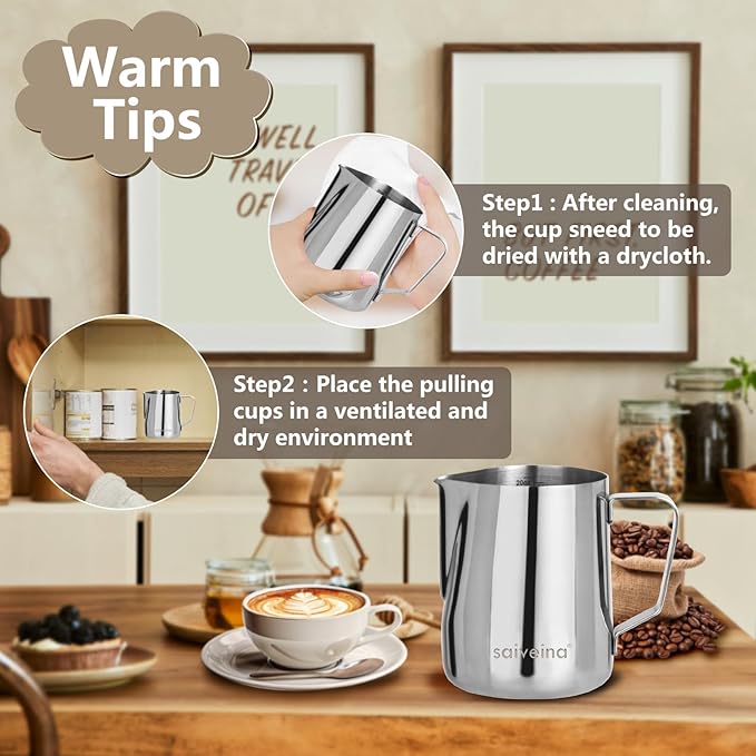 Stainless Steel Milk Frothing Pitcher - 20oz (600ml) for Espresso Machine, Cappuccino, Latte Art