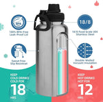 Load image into Gallery viewer, Volhoply 32 oz Water Bottles Bulk 2 Pack with Straw Lid &amp; Spout Lid,Insulated Sports Water Bottle,Double Wall Vacuum Stainless Steel Cups,Leakproof Wide Mouth Metal Flask for Travel(Silver,2)