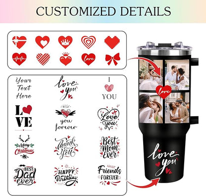 Personalized 40 oz Tumbler with Handle and Straw, Custom Tumbler with Picture, Text, Stainless Steel Travel Coffee Mug Cup, Personalized Gifts For Women Men Birthday Anniversary Wedding Gifts