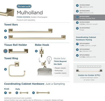 Amerock BH36021BBZ | Golden Champagne Pivoting Double Post Toilet Paper Holder | 8-13/16 in. (224 mm) Toilet Tissue Holder | Mulholland | Bath Tissue Holder | Bathroom Hardware | Bath Accessories