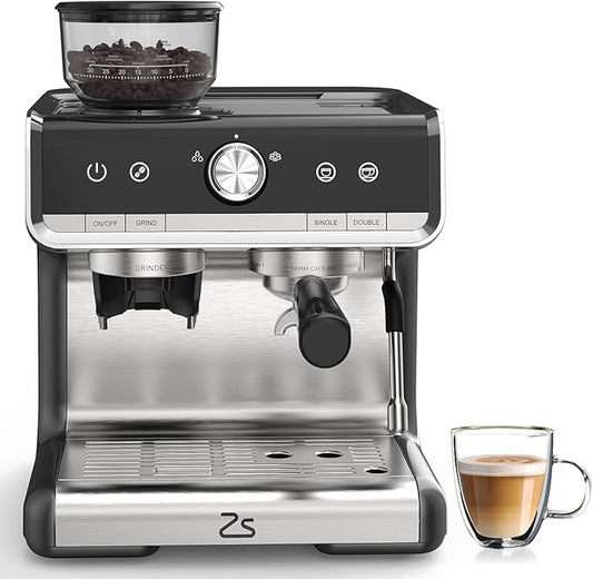 Semi-Automatic Espresso Machine - 1450W/20 Bar Professional Coffee Machine, 30 Grinder Settings, Fast Heating, Milk Frother Steam Wand, Home & Hotel Use, Silver