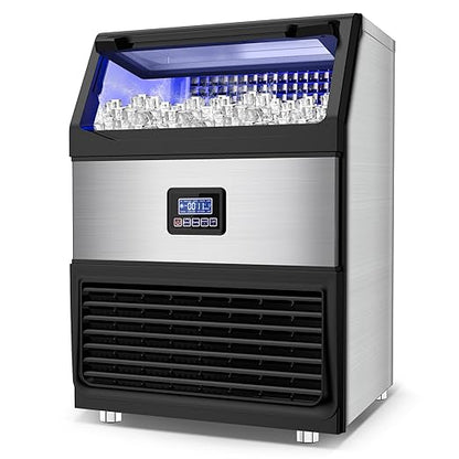 300LBS/24H Commercial Ice Maker Machine with 75LBS Storage Bin, Stainless Steel Undercounter/Freestanding Ice Maker Machine for Home Bar Outdoor, 108PCS Ice Cubes Ice Machine