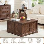 Load image into Gallery viewer, Farmhouse Coffee Table with Large Hidden Storage Compartment, Brown Retro Square Center Table, Wood Rustic Low Modern Living Room Tables with Hinged Lift Brown Top &amp; Wooden Arc Base
