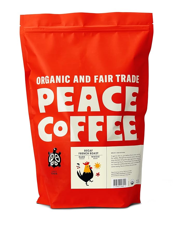 Peace Coffee Decaf French Roast | 5 lb Whole Bean Dark Roast | Organic Fair Trade | Rich, Bold Flavor | Shade Grown, Fresh Roasted