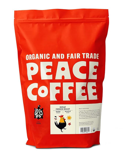 Peace Coffee Decaf French Roast | 5 lb Whole Bean Dark Roast | Organic Fair Trade | Rich, Bold Flavor | Shade Grown, Fresh Roasted