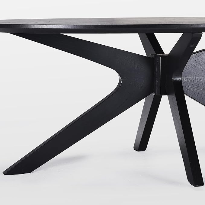 Farini Office Coffee Table, 47" Wood Coffee Tabletop with Wood Frame,Oval Coffee Table for Living Room,Bedroom,47 Inch,Black Tabletop and Frame