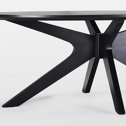 Farini Office Coffee Table, 47" Wood Coffee Tabletop with Wood Frame,Oval Coffee Table for Living Room,Bedroom,47 Inch,Black Tabletop and Frame