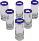 Load image into Gallery viewer, NOVICA Artisan Crafted Hand Blown Clear Blue Rim Recycled Glass Shot Glasses, 2 Oz. 'Tequila Blues' (Set Of 6)