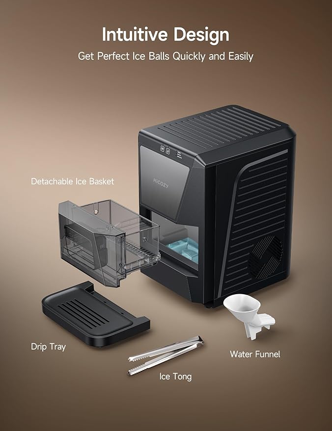 HiCOZY B1 Clear Ice Ball Maker Countertop,Sphere Ice Maker with IcyGem Technology,2 Ice Balls in 60Mins,40 pcs/Day, Self-Cleaning Ice Machine with Ice Tong for Cocktails, Whiskey & Bourbon
