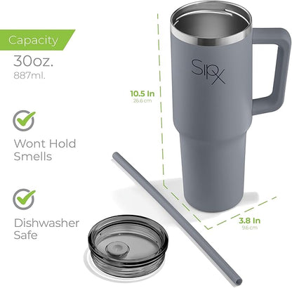 SIPX™ Insulated Tumbler With Lid And Straw, 30oz. Tumbler With Handle Keeps Cold 12 Hours, Water Bottle Thermos With Lid, BPA-Free Reusable Insulated Coffee Tumblers, Travel Mug Great For Beach Party