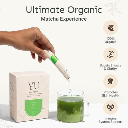 Yu Tea Organic Ceremonial Grade Matcha Powder | Packed with Antioxidants, L-Thanine & Natural Caffeine | Unsweetened Grade A Japanese Matcha Powder | Resealable Pouch, 2.65 oz, 50 Servings