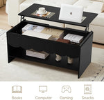 Load image into Gallery viewer, Lift Top Coffee Table with Hidden Compartment, 2 Tier Wooden Center Table with Wave Panel, Modern Lift Tabletop for Home Living Room Office, Black