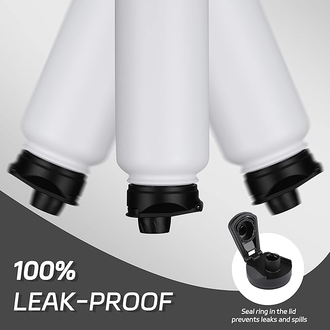 HASLE OUTFITTERS 32 oz Insulated Water Bottle Stainless Steel Double Walled Vacuum Sports Water Bottle with 2 Lids (Straw and Spout Lid) for Gym Camping Hiking(White,1)