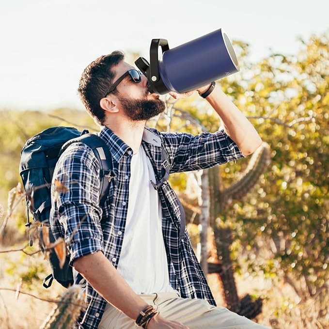 Half Gallon Water Bottle Insulated(Cold for 48 Hrs),BPA Free&Leak Proof,64oz Stainless Steel Water Jug/Flask,Big thermo,Large Water Bottle with Handle for Gym,Hiking,Camping,Deep Blue