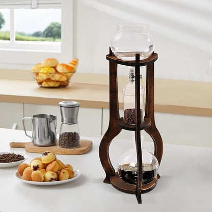 Iced Coffee Cold Brew Drip Tower Coffee Maker Ice Coffee Machine Cold Brew Dripper Iced Coffee Brewer Maker for Home, Shops, Cafes, Offices, 6-8 cup (Brown)