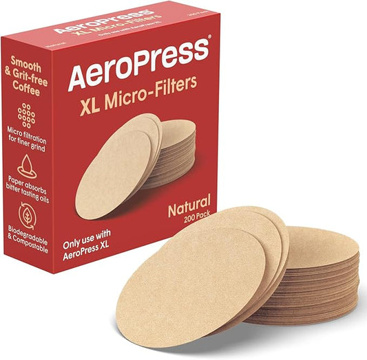 AeroPress XL Coffee Maker Natural Paper Micro-Filters – Round Replacement Coffee Filters, Unbleached, Compostable Paper Filters, Fits XL Size AeroPress Coffee Makers, 200 Count