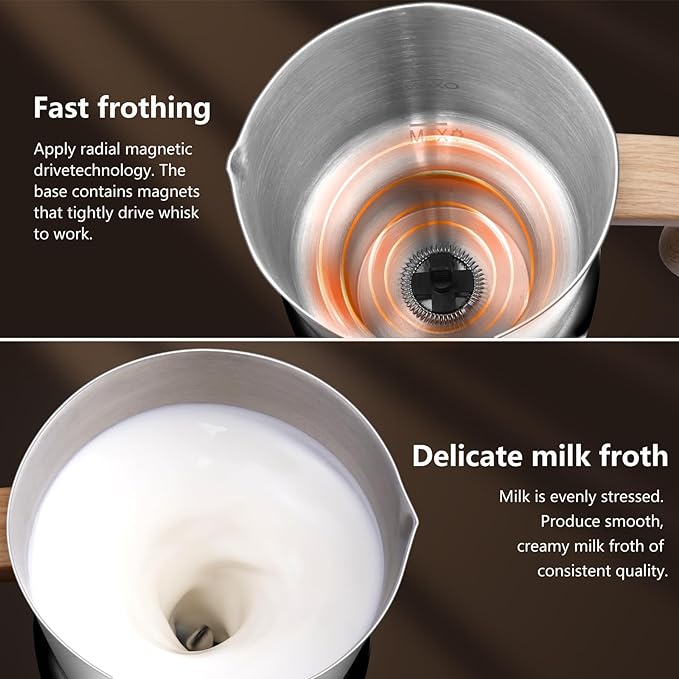 AMZCHEF 8-IN-1 Milk Frother and Steamer 21 oz, 550 Watts Split Stainless Steel Automatic Steamer, Milk's Warmer for Latte, Cappuccino, Hot Chocolate, Hot and Cold Froth, Heated Milk, Baby Food Silver