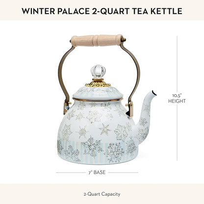 MACKENZIE-CHILDS 2-Quart Enamel Tea Kettle, Cute Tea Kettle for Stovetop, Winter Palace