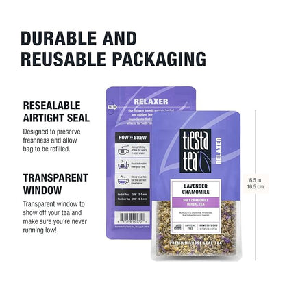 Tiesta Tea - Lavender Chamomile | Loose Leaf | Soft Chamomile Herbal Tea | Premium Non-Caffeinated Blend | Make Hot or Iced & Brews Up to 25 Cups | 5.4 Ounce Resealable Pouch, Pack of 6