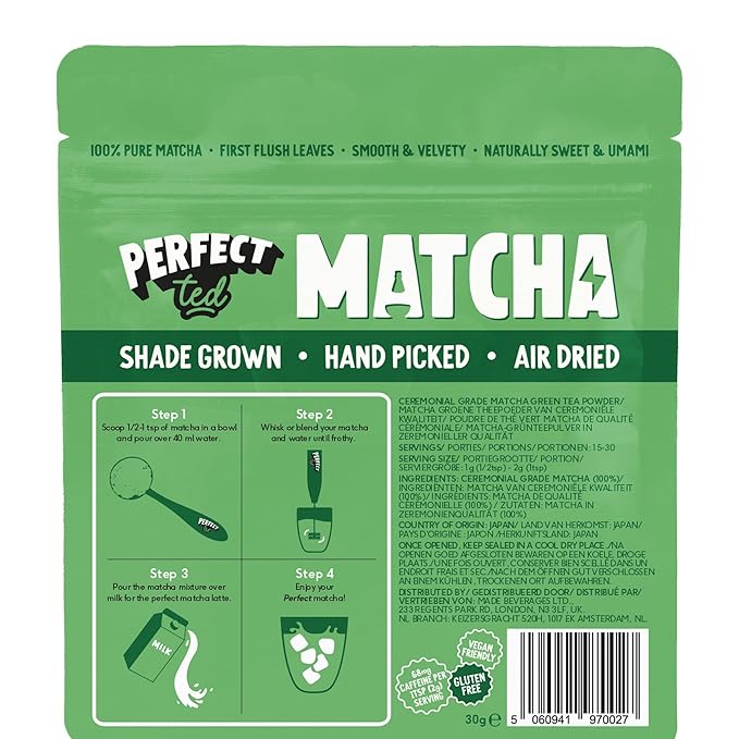 Perfect Ted Powder | Organic Matcha 30g | Organic Ceremonial Grade Matcha | Japanese Matcha Tea Powder | Matcha Fuel | (30 Servings)
