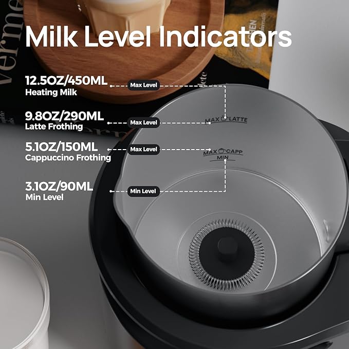 4-in-1 Milk Frother - Electric Steamer, Automatic Warm & Cold Cappuccino Foam Maker, 12.5oz Milk Warmer for Latte, Macchiato, Stainless Steel