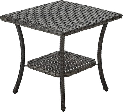 HUMMUH Outdoor End Table,Patio Wicker Small Side Table, PE Rattan Coffee Table with 2-Tier Storage Shelf for Bistro Set Conversation Sets Grey