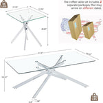Load image into Gallery viewer, Silver Glass Coffee Table Set of 3 Modern End Table Living Room Side Table, Geometric Metal Legs 47.2 Inch Clear Rectangle Center Cocktail Tables, Chrome Silver