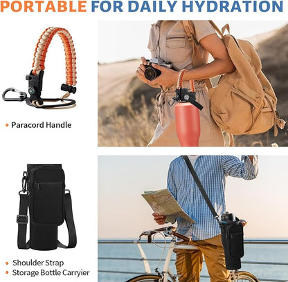 Insulated Water Bottle 40 oz with Straw - Water Bottle with Straw Lid, Pop-up Lid & Carrier Bag, Metal Coffee Cup Travel Mugs Insulated for Hot 24h and Cold 48h