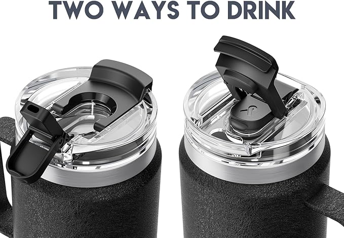 Meoky 32oz Tumbler with Handle, Stainless Steel Travel Mug with 2-in-1 Straw and Sip Lid, Vacuum Insulated Coffee Mug, 100% Leak Proof, Keeps Cold for 24 Hours or Hot for 8 Hours (Night)