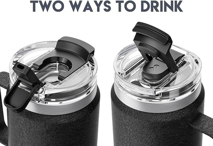 Meoky 32oz Tumbler with Handle, Stainless Steel Travel Mug with 2-in-1 Straw and Sip Lid, Vacuum Insulated Coffee Mug, 100% Leak Proof, Keeps Cold for 24 Hours or Hot for 8 Hours (Night)